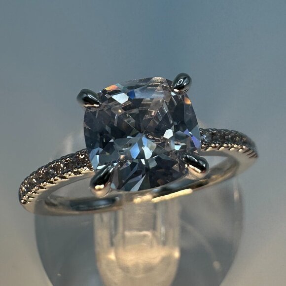 Cubic Zirconia Ring Sterling Silver plated Engagement Ring - Picture 7 of 12